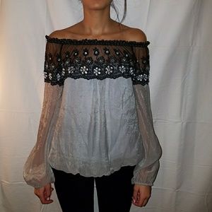 Off the shoulder flirty sequin top